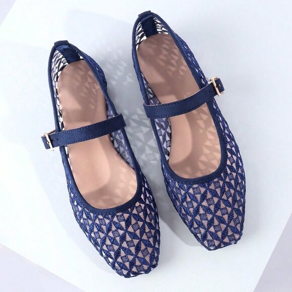 Blue Elegant Women's Woven Square Toe Slip-On Flats - Picture 7 of 7